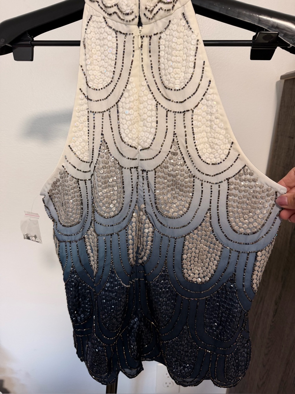 VENUS White to Black Ombre Sequin Halter Dress